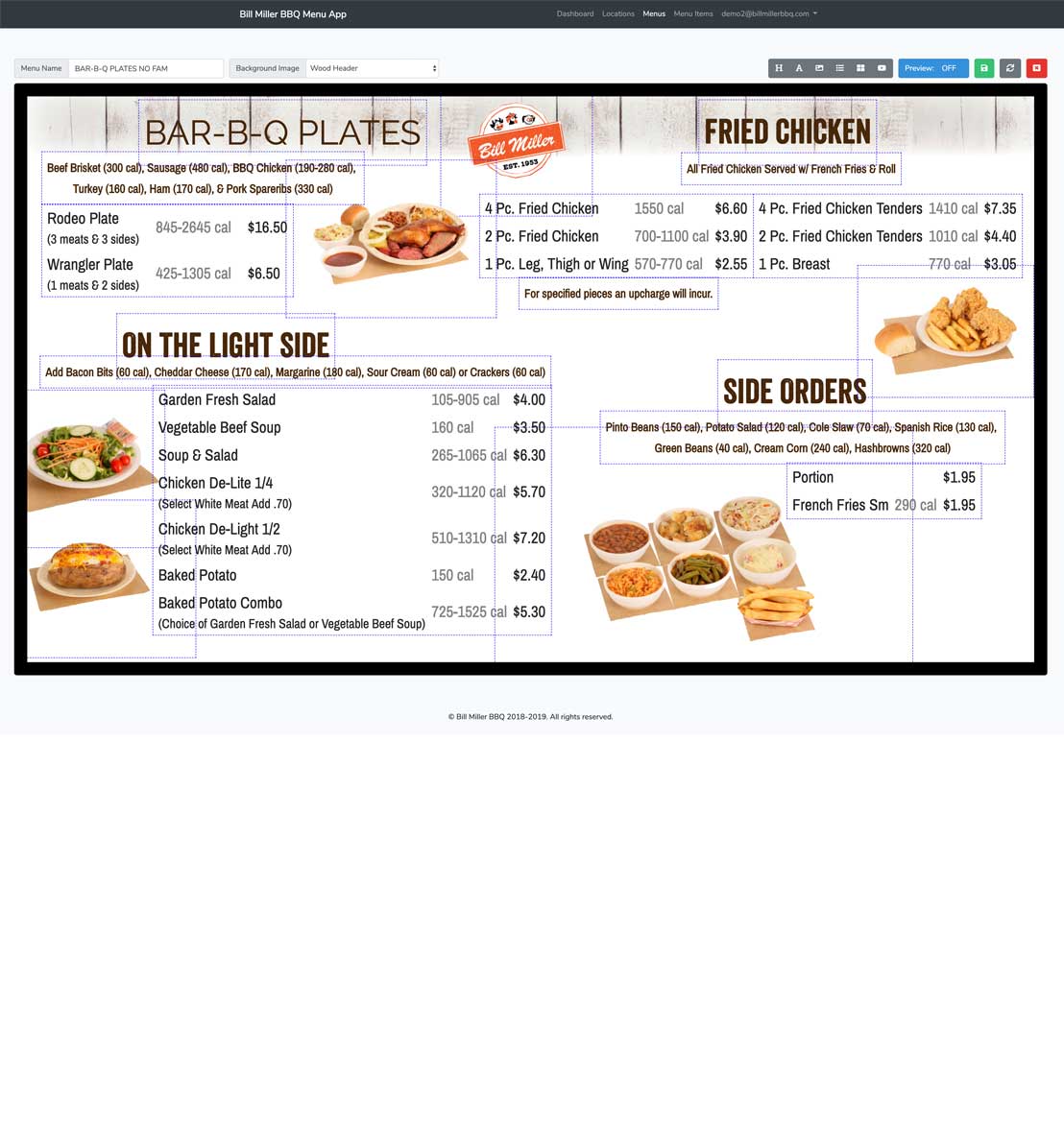 Bill Miller BBQ Menu System